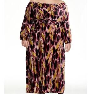 Terra & Sky Black Label Women's Plus Size Pleated Off the Shoulder Midi Dress 3X